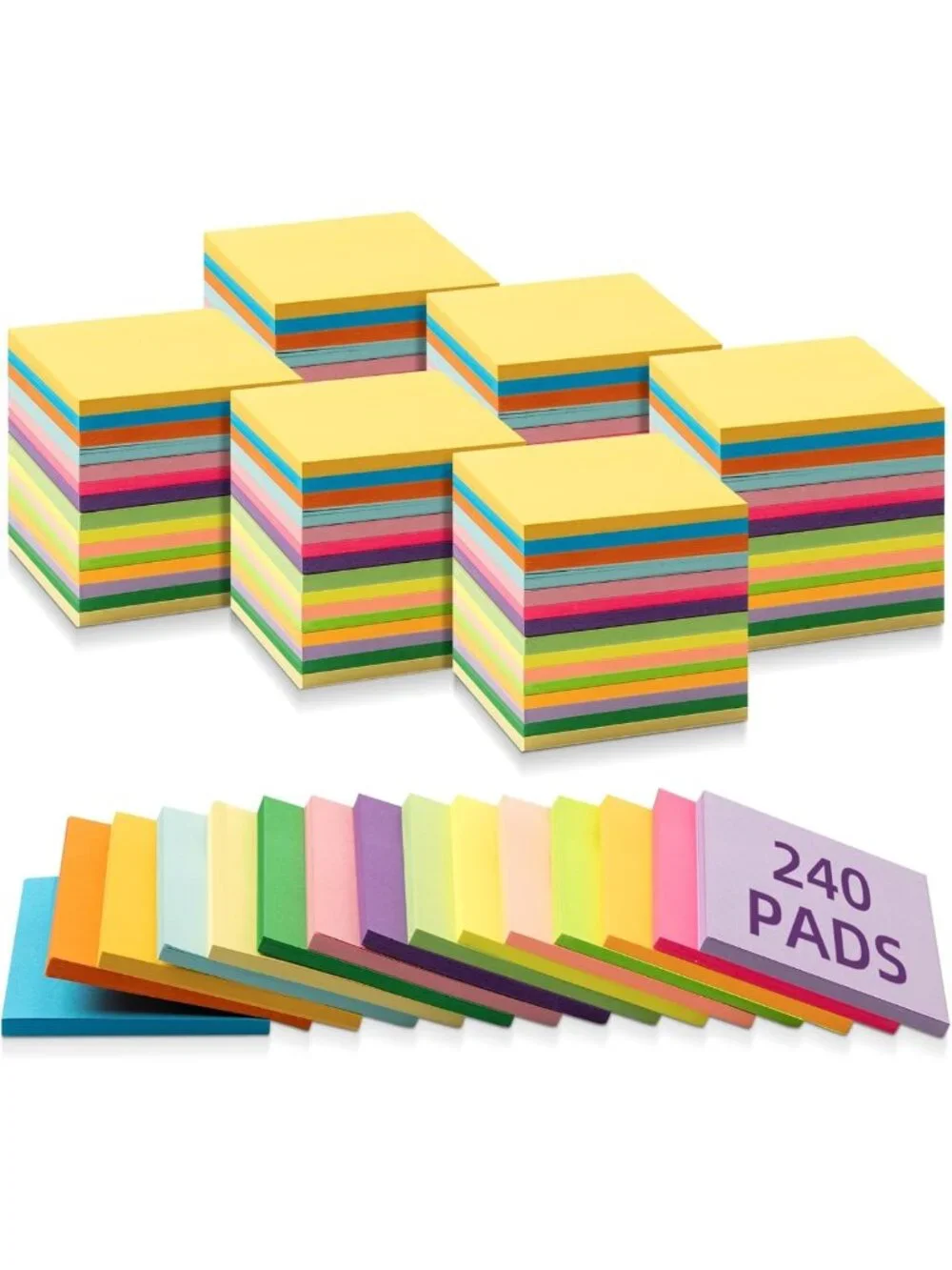 Bright Multi-Color Sticky Notes - 240 Pads, 3x3 Inch Self-Stick Notepads for